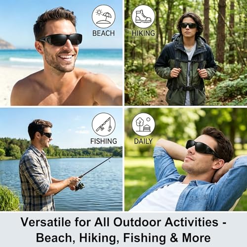 Wzerry Sunglasses Fit Over Glasses Polarized for Men Women, Wrap-Around Glasses UV400 Protection for Driving and Outdoor - color: Black/Grey + Transparent Grey/Grey + White/Grey
