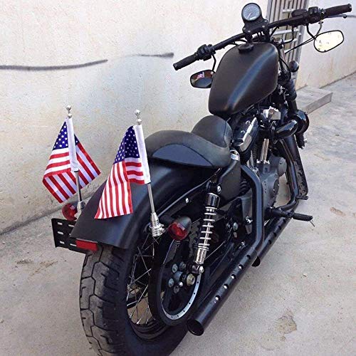 2 Kit of American Flag USA and Motorcycle Flag Pole Mount For Harley Honda Goldwing CB VTX CBR Yamaha Fits 1/2" Round Luggage Rack - color: 2 Set of American Flag