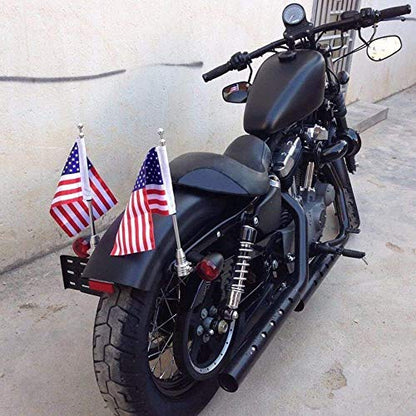 2 Kit of American Flag USA and Motorcycle Flag Pole Mount For Harley Honda Goldwing CB VTX CBR Yamaha Fits 1/2" Round Luggage Rack - color: 2 Set of American Flag