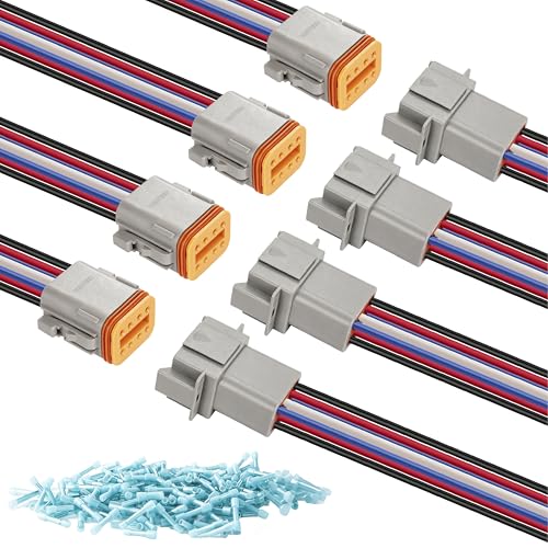 Deutsch DT 8 Pin Wiring Harness Connector 4 Kits, Deutsch Male Female 2 Wire Way Waterproof Automotive Electrical Connector 16 AWG with Heat Shrink Tubing for Car Truck Boat, grey - color: 4 Sets-Grey, size: 8Pin