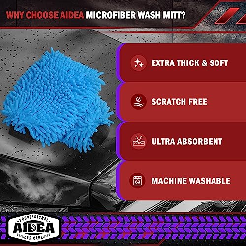 AIDEA Car Wash Mitt Microfiber-2PK, Scratch-Free& Lint-Free, Premium Chenille Microfiber Wash Mitt-Blue Regular Size (7.12''X10.14'') - color: Blue, size: 2PK-7.12''X10.14''