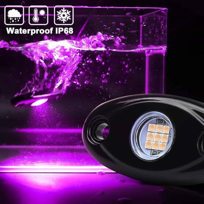 Rock Lights Pink with Light Purple 12 Pods Pure Pink LED Rock Lights IP68 Waterproof 47inch Extension Wires for Trucks UTV ATV SUV Boat Pickup Car Fender Exterior Lighting Kit - color: Purple-12pcs
