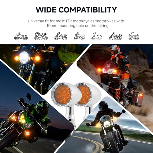 Rich Choices 2pcs Chrome 15 LED Motorcycle Stop Brake Running Turn Signal Indicator Amber Lights For Harley Honda Chopper (Chrome-Amber Light) - color: Chrome-Amber Light