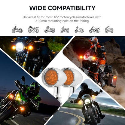 Rich Choices 2pcs Chrome 15 LED Motorcycle Stop Brake Running Turn Signal Indicator Amber Lights For Harley Honda Chopper (Chrome-Amber Light) - color: Chrome-Amber Light