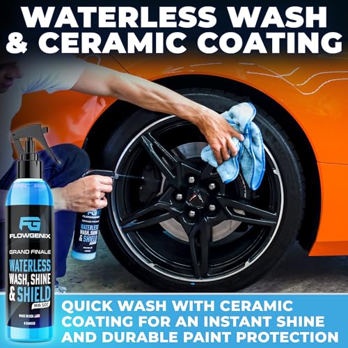 Grand Slam 5-Pack - Waterless Car Wash Detailing Spray, Tire Shine Gel, Scratch Remover, Wheel Metal Rust Cleaner, Interior Cleaner & Protector, 2 Microfiber Towels - color: Grand Slam 5-Pack