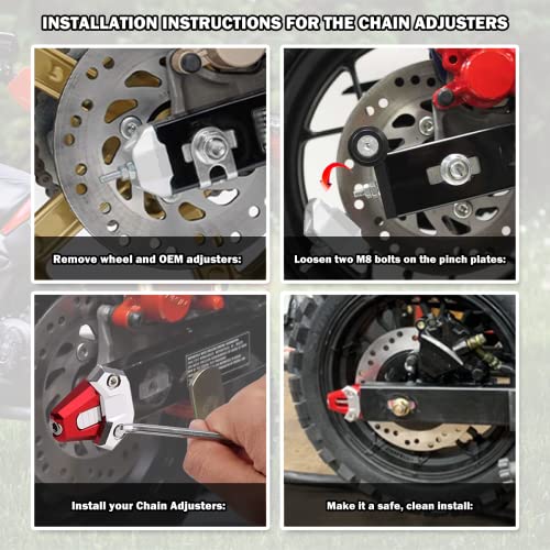 Canitu 2Pcs Red Swingarm Tensioner Axle Adjusters, Billet Aluminum Motorcycle Rear Axle Chain Spool Mods Chain Adjusters Adjusting Tool for Honda Grom 125 2014-2021 - color: RED