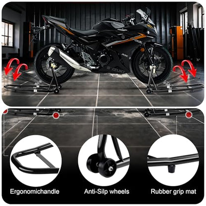Universal Motorcycle Stand Front Rear Combo, 1000 LBS Heavy Duty Wheel Lift Stands with U Adjustable Swingarm, fits for Diversity of BMW, Suzuki, Yamaha, Honda, Kawasaki, Black - color: Black-2pcs