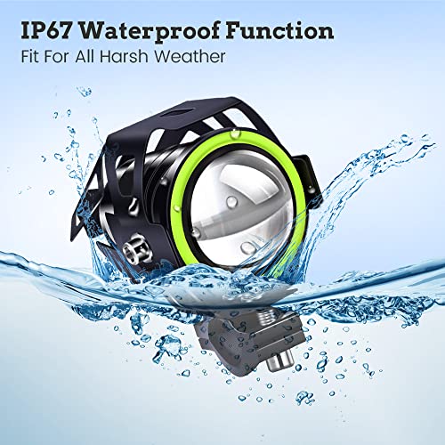Motorcycle LED Fog Lights Driving Spotlight with Green Angel Eyes Halo Ring, Auxiliary Lights with Switch for Motorbike Dirtbike Scooter ATV UTV 2PCS - color: Green