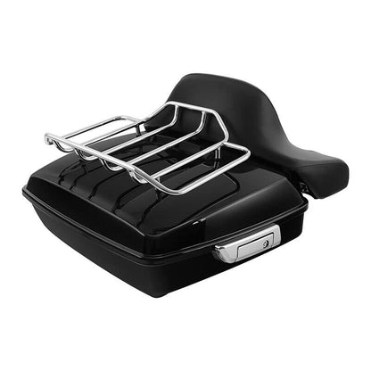 TCMT Chopped Motorcycle Trunk Box Backrest Detachable Mounting Rack Luggage Rack Fit For Harley Touring 1997-2008 Road King Road Street Electra Glide Pack - color: Set C2 Chrome Latches#Black Rack