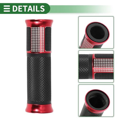 7/8" 22mm 15/16" 24mm Motorcycle Hand Grips Cover Kit Aluminum Alloy Rubber Handlebar End Grips Red 1 Set - color: Red