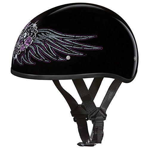 Daytona Helmets Half Skull Cap Motorcycle Helmet – DOT Approved [Graphics]… - color: Hi-Gloss Black, Barbed Wire Heart