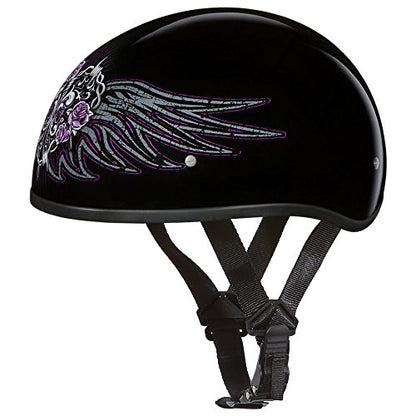 Daytona Helmets Half Skull Cap Motorcycle Helmet – DOT Approved [Graphics]… - color: Hi-Gloss Black, Barbed Wire Heart