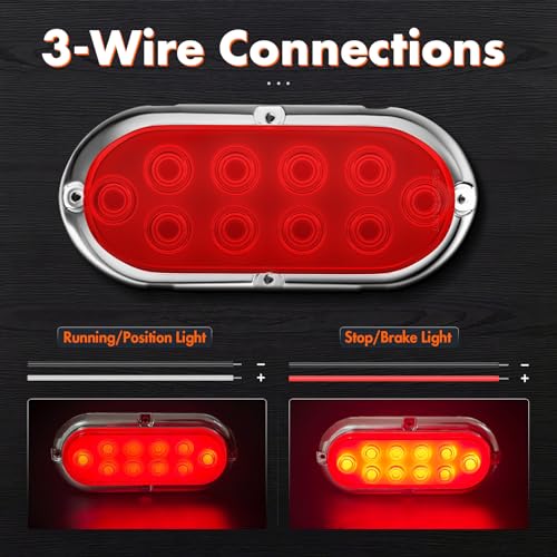 Alopee 2-Pack 6 Inch Oval Led Trailer Tail Lights Enclosed Submersible Utility Trailer Brake Lights for Semi-Truck RV Camper Boat Car Tractor Motorcycle Rear Side Marker Clearance Running Lighting - size: 6 Inch-Oval Trailer Tail Light
