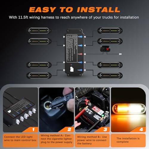 LED Amber White Strobe Light For Trucks,8Pcs Emergency Grill Surface Mount Flashing Lights With Controller For Construction Firefighter Vehicles Car - color: Amber White