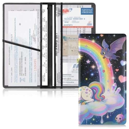 GuoChe Pu Leather Registration and Insurance Card Holder Men Women Document Wallet for any Car, Truck, Motorcycle, Trailer or Boat kawaii-style Pastel Goth Cute Creepy Rainbow Fantasy Creature - color: 19