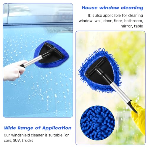 Baderke 9 Pcs Car Windshield Cleaner Tool Kit with with Extendable Handle, Microfiber Towel Pads, Sponge, Ventilation Brush, Empty Spray Bottle for Auto Glass Wiper Suvs Rvs & Home Windows(Blue) - color: Blue