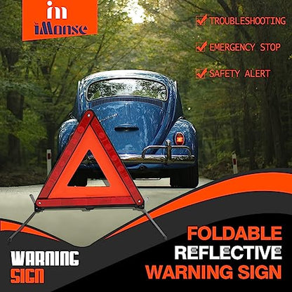 Warning Safety Triangle Kit, Emergency Roadside Warning Reflective Triangle 2 Packs with 1 LED Road Flare Light, Foldable with Storage Case for Roadside Breakdowns Emergencies - size: 2 Packs with 1 LED