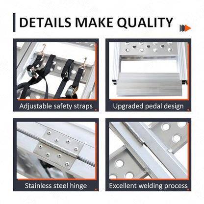 Aluminum Tri-Fold Ramp with Treads, 1600 lbs Capacity/535lbs per Section, ATV Ramp with Load Straps for Motorcycles, Truck Bed, ATVS, UTVS, Trailer, Tractor,Lawnmowers, Snow Blowers