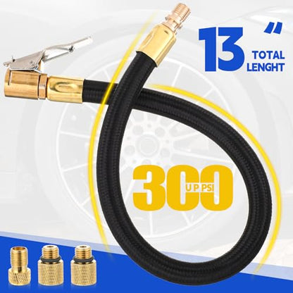 12'' Tire Inflator Hose Replacement, Tire Inflator Adapter with Presta Valve, Hose Connector for Air Compressor, High-Pressure Tube Car Motorcycle Maintenance Accessories