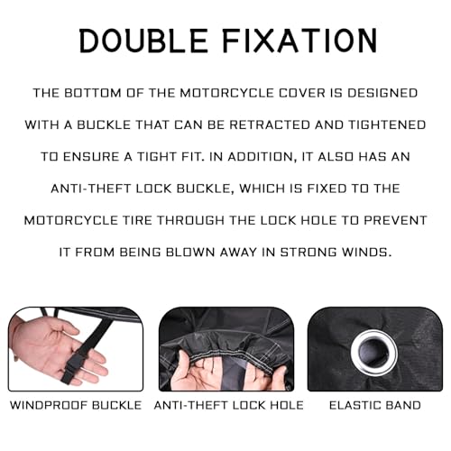 Motorcycle Cover with Lock-Holes, Waterproof Outdoor Motorbike Cover with Storage Bag, All Season Full Coverage Protection Scooter Covers for 96" Harley Davidson and Most Motorcycles