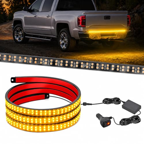 Nilight 60 Inch Truck Tailgate Strobe Light Strip Tail Emergency Bar Rear Window Warning Lamp Ultra-Bright Double Row 360 LED for Pickup Trailers Construction Vehicles Car SUV, Amber - color: 60" Tailgte Strobe Amber