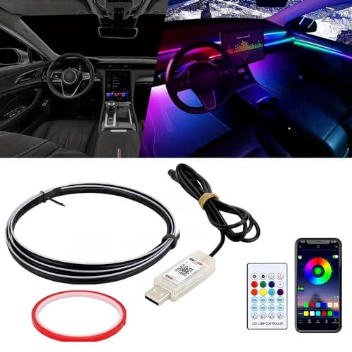 Interior Car Ambient Lighting Kit, 43.3 Inches RGB USB LED Ultrathin Acrylic Strip Lights Neon Accessories for Cars Truck SUV Center Console Dashboard with APP&Remote Control