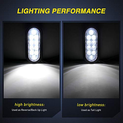 Nilight 6 Inch Oval White Trailer Tail Lights 2PCS 10 LED w/Flush Mount Grommets Plugs IP67 Waterproof Reverse/Back Up Lamp for Truck RV Camper Boat Jeep, White - color: White Lights 2PCS