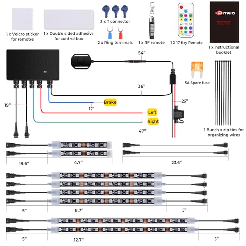 8PCS Motorcycle Led Underglow Kit with Brake Turn Signal, Motorcycle RGB Lights with DITRIO APP/RF Remote Control, Dual Zone,12V Waterproof Pixelglow Effects for Motorcycles, Golf Carts,UTVs, Boats - size: 8 PCS(New 3 Control Mode)