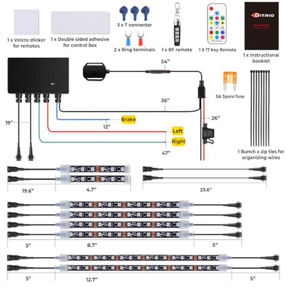 8PCS Motorcycle Led Underglow Kit with Brake Turn Signal, Motorcycle RGB Lights with DITRIO APP/RF Remote Control, Dual Zone,12V Waterproof Pixelglow Effects for Motorcycles, Golf Carts,UTVs, Boats - size: 8 PCS(New 3 Control Mode)