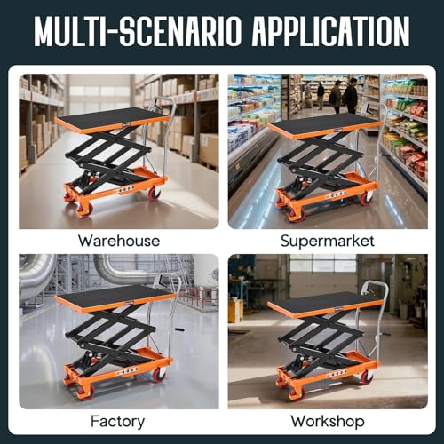 SPECRAFT 770lbs Hydraulic Lift Cart, 59" Height Double Scissor Table with 4 Wheels & Non-Slip Pad, Material Handling Platform, Orange - size: 770 lbs
