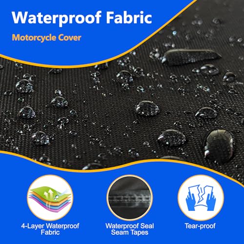 Motorcycle Cover, 600D Heavy Duty Waterproof Motorbike Cover, Dustproof Motorcycles Vehicle Cover Scooter Shelter Protection with Reflective Strips & Storage Bag 97.5" x 41" x 50" - size: 97.5" x 41" x 50"
