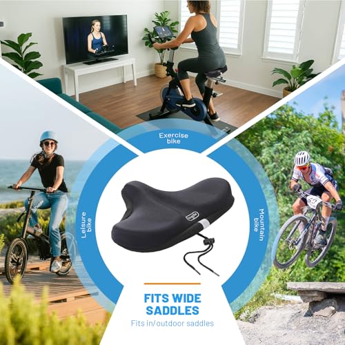 Wide Bike Seat Cover – 13.5” x 10.5” Gel Padded Bicycle Cushion for YLG Saddle – Anti-Slip, Medium Firm Support for Indoor & Outdoor Riding