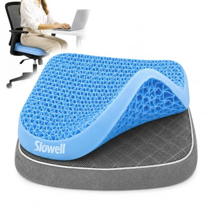 Slowell TPE Double Layer Gel Seat Cushion for Long Sitting - Enlarged Thickened Patent Design with Ergonomic Coccyx Support, Soft Breathable Cooling Non-Slip Bottom for Office Chair, Car, Wheelchair