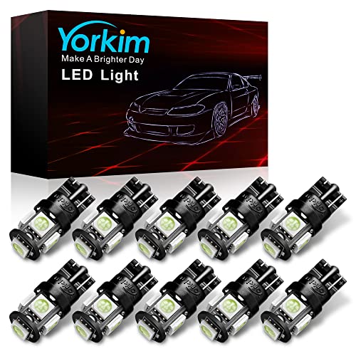 Yorkim 194 LED Bulbs Ice Blue Super Bright 5th Generation, T10 168 LED Bulb for Car Interior Dome Map Door Courtesy License Plate Lights W5W 2825, Pack of 10 - color: Ice Blue, size: 194/168-10PCS