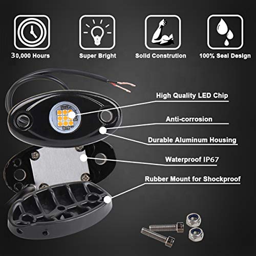 Green LED Rock Lights, 4 Pods Neon 12V Waterproof Underglow Underbody Kit Crawler Crawling Dome Exterior Wheel Lights for ATV RZR UTV SUV Off-Road Auto Boat Motorcycle Glow Trail Rig Fender Lamp - color: green