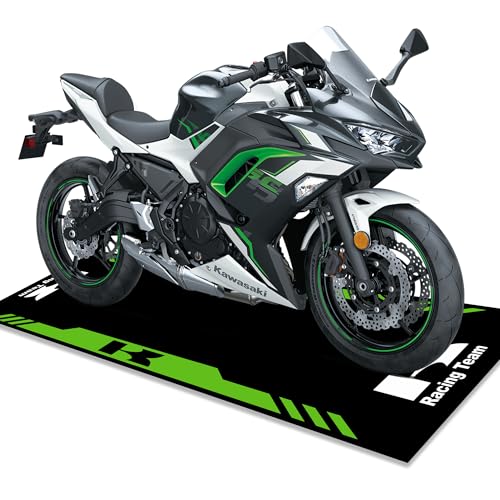 Motorcycle Mat for Garage 79x31 Inches Pit Garage Floor Mat Oil Absorbent Pad PVC Rubber Backing Layer Protects Floor from Spills, Drips, Splashes and Stains Washable - for Kawasaki - color: Style 12