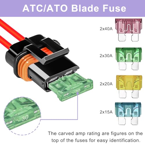 2 Pcs Waterproof Inline Fuse Holder 12V ATC/ATO Fuse Holder 12AWG 15A/20A/30A/40A Fuses, for Automotive, Marine, Heavy Duty Bus Power System - color: 2 Pcs, 15A/20A/30A/40A