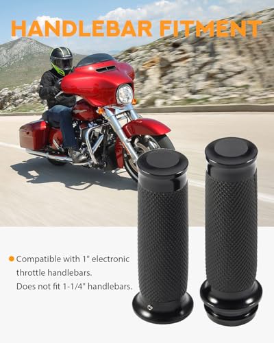 PBYMT 1 Inch Electronic Throttle Handlebar Grips Fit for Harley Davidson Touring Road King Street Glide Softail 2008-2024 - color: All Black