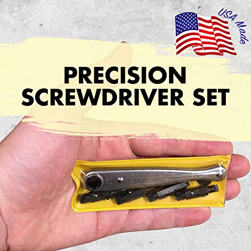 Chapman MFG 2021 Pocket Screwdriver Set - 6 Pieces - Includes Phillips & Slotted/Flathead Bits, Complete Pocket Size Set Offers 4 USA Made Insert Bits, Mini Ratchet Hand Tool + Soft Vinyl Case