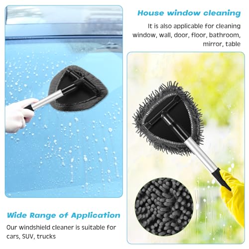 Baderke 9 Pcs Car Windshield Cleaner Tool Kit with with Extendable Handle, Microfiber Towel Pads, Sponge, Ventilation Brush, Empty Spray Bottle for Auto Glass Wiper Suvs Rvs & Home Windows(Grey) - color: Grey