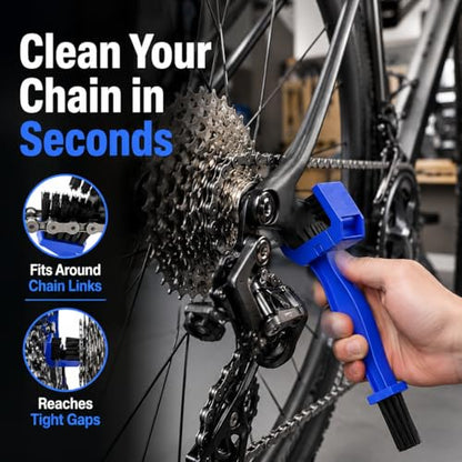 Motorcycle Bicycle Chain Cleaning Brush, Blue, 360° Deep Cleaning Power, Cleans All Three Sides Simultaneously