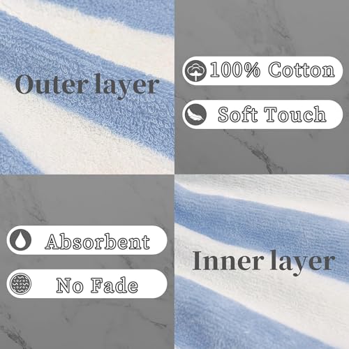 VOOVA & MOVAS 6-Pack Bath Mitts for Shower, 8.3x6.3 Inch 100% Cotton Soft Absorbent Wash Cloths with Hanging Loop, European Style Bath Mitt for Body & Spa, Blue Stripe & White - color: Blue Stripe&white