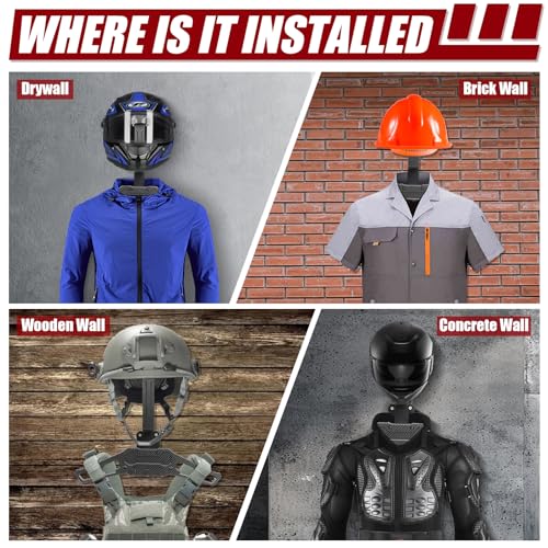 Helmet Wall Mount Motorcycle Helmet Holder Rack with Carbon Fiber Texture Hanger, Heavy-Duty 88lbs Load Capacity Helmet Stand for Motorcycle, Sports, Police, Military, Safety Equipment - size: 1Pack