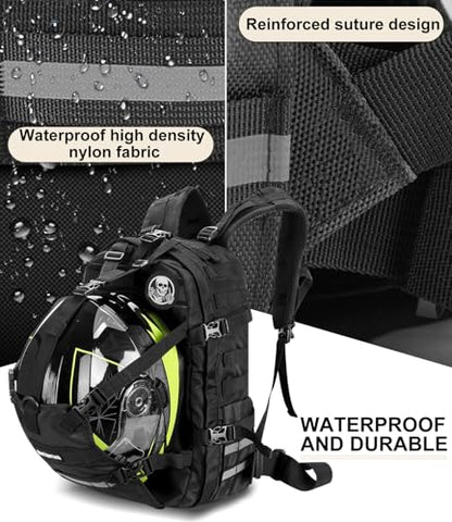 Helmet Backpack for Motorcycle Cycling, Large Capacity Waterproof Helmet Holder, Helmet Storage Bag Hiking Backpack - color: Black-skeleton