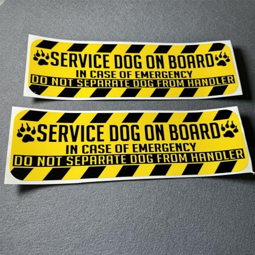 Car Stickers Service Dog on Board Emergency Warning Yellow Auto Truck Tail Window Triangle Decals Motor Body Vans Applique (2, 150x45mm) - size: 150x45mm