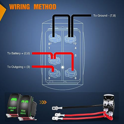 Nilight 2 Pack Rear Lights Rocker Switch Led Light Bar 5Pin Laser On Off SPST Switches 20A/12V 10A/24V Red LED with Jumper Wire Set for Cars Trucks Boats RVs - color: Green, size: led light bar+REAR LIGHTS