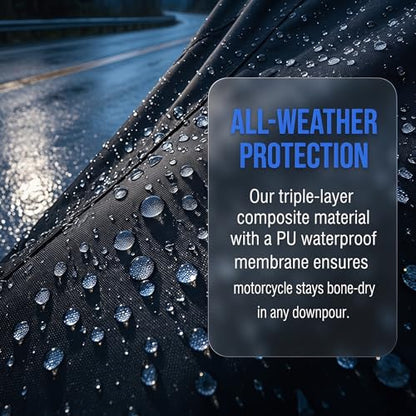 Heavy-Duty Waterproof Motorcycle Cover Fits Kawasaki Ninja 400 500 650 Z900 ZX-6R (No Trunk) for Outdoor Storage, All Weather Protection with Windproof Buckles & Multi-Vent
