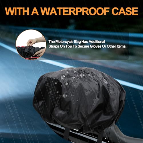 MDSTOP Motorcycle Tail Bag, Dual Use Seat Helmet Bag Backpack with Waterproof Rain Cover, 22L-34L Expandable Motorcycle Rear Seat Bag (Black+Red, M)