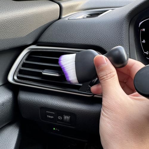 Car Detailing Brush, Soft Bristle Cleaning Brush, Scratch-Free Auto Duster Tool for Dashboard, Air Vents, Leather & Interior Cleaning (Black&Purple with Cap) - color: Black&Purple with Cap