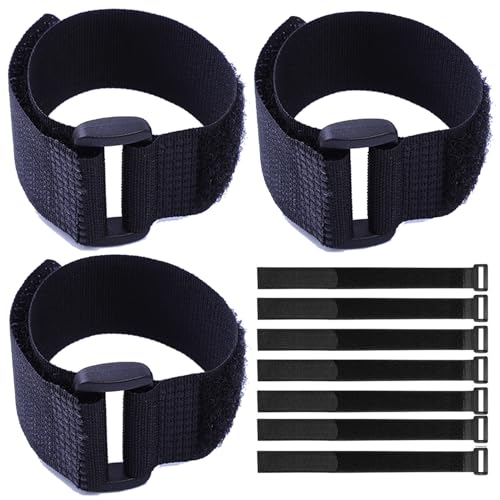 Fastening Hook and Loop Cable Straps,10Pack Black Self-Adhesive Cable Ties,Nylon Securing Straps with Buckles,Adjustable and Reusable Cinch Straps for Cords Organized and Tidy(1" x 20") - size: 1" x 20"